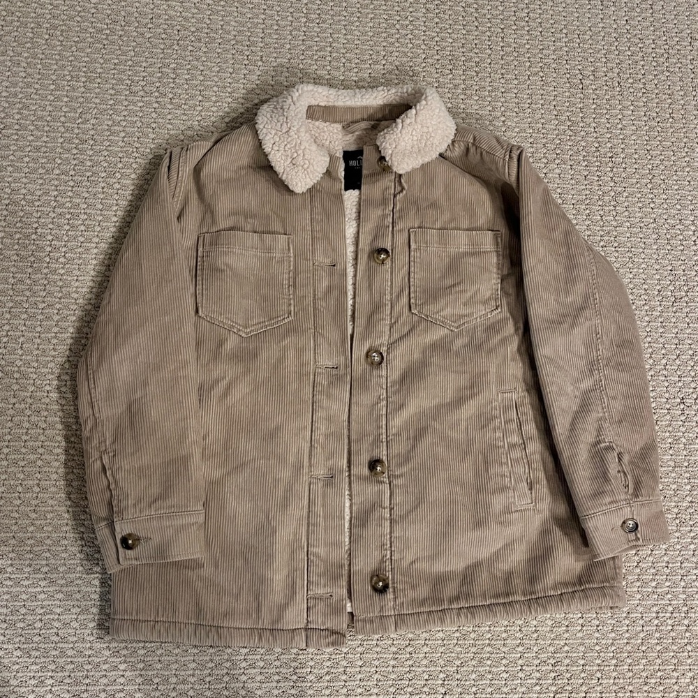 Hollister Corduroy Fleece Lined Sherpa Large Beige - Picture 2 of 4